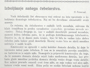 Del prvega članka Henrika Peternela v Slovenskem čebelarju